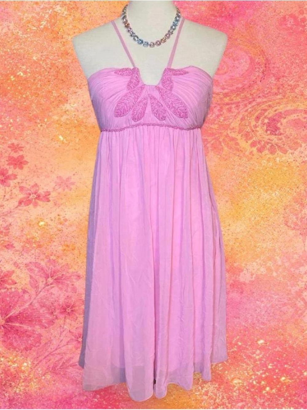 Vintage Light Pink Babydoll Beaded Mini Dress